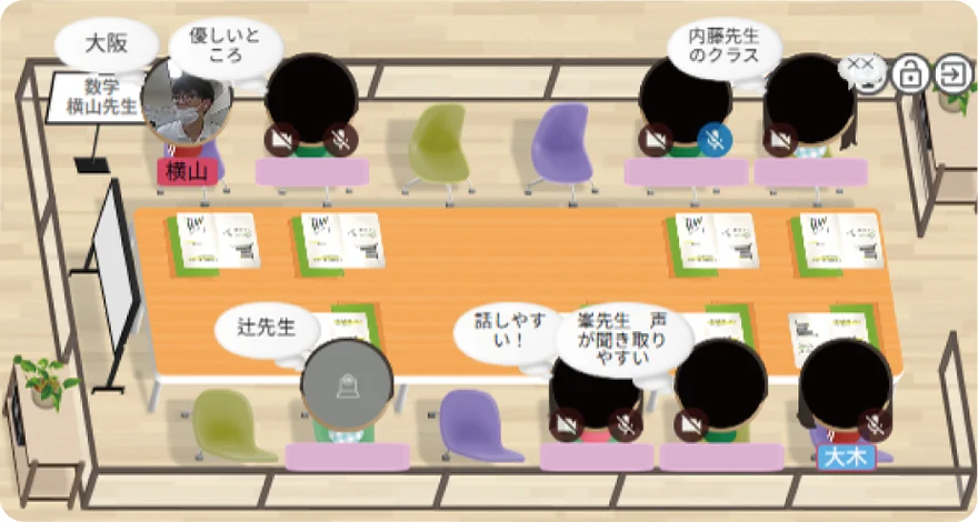 バーチャルキャンパスの教室で授業を受ける生徒たち