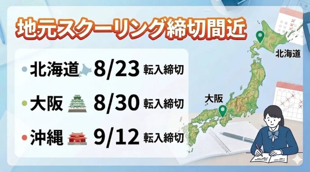 北海道・大阪・沖縄スクーリングの出願締切間近